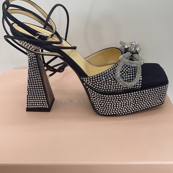 Mach&mach Double Bow Sparkly 140 Silk Ankle-Strap Sandals - Picture 11 of 12